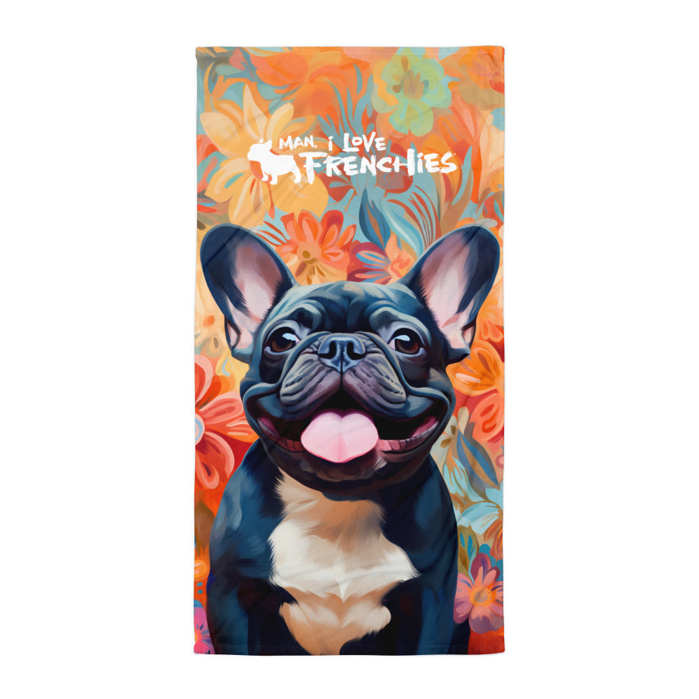 Flowerful Frenchie Beach Towel