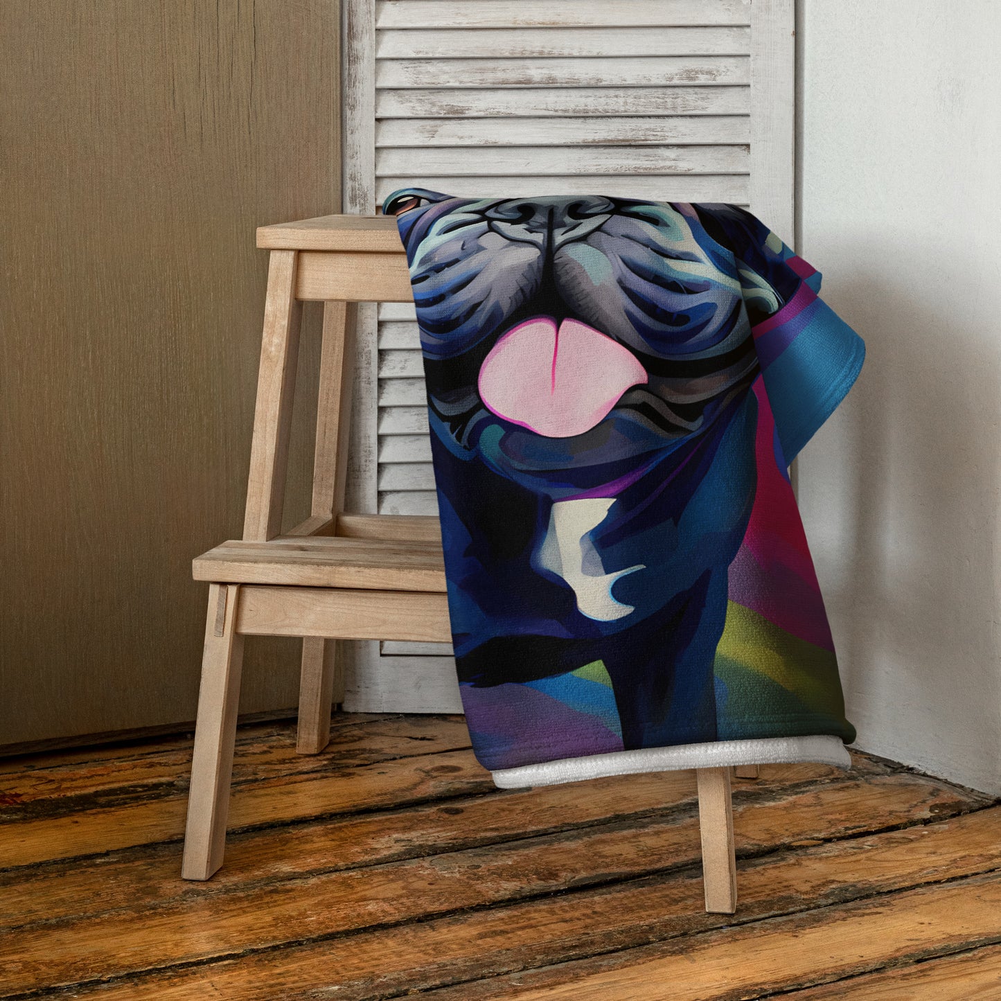 Neon Graffiti Frenchie Beach Towel