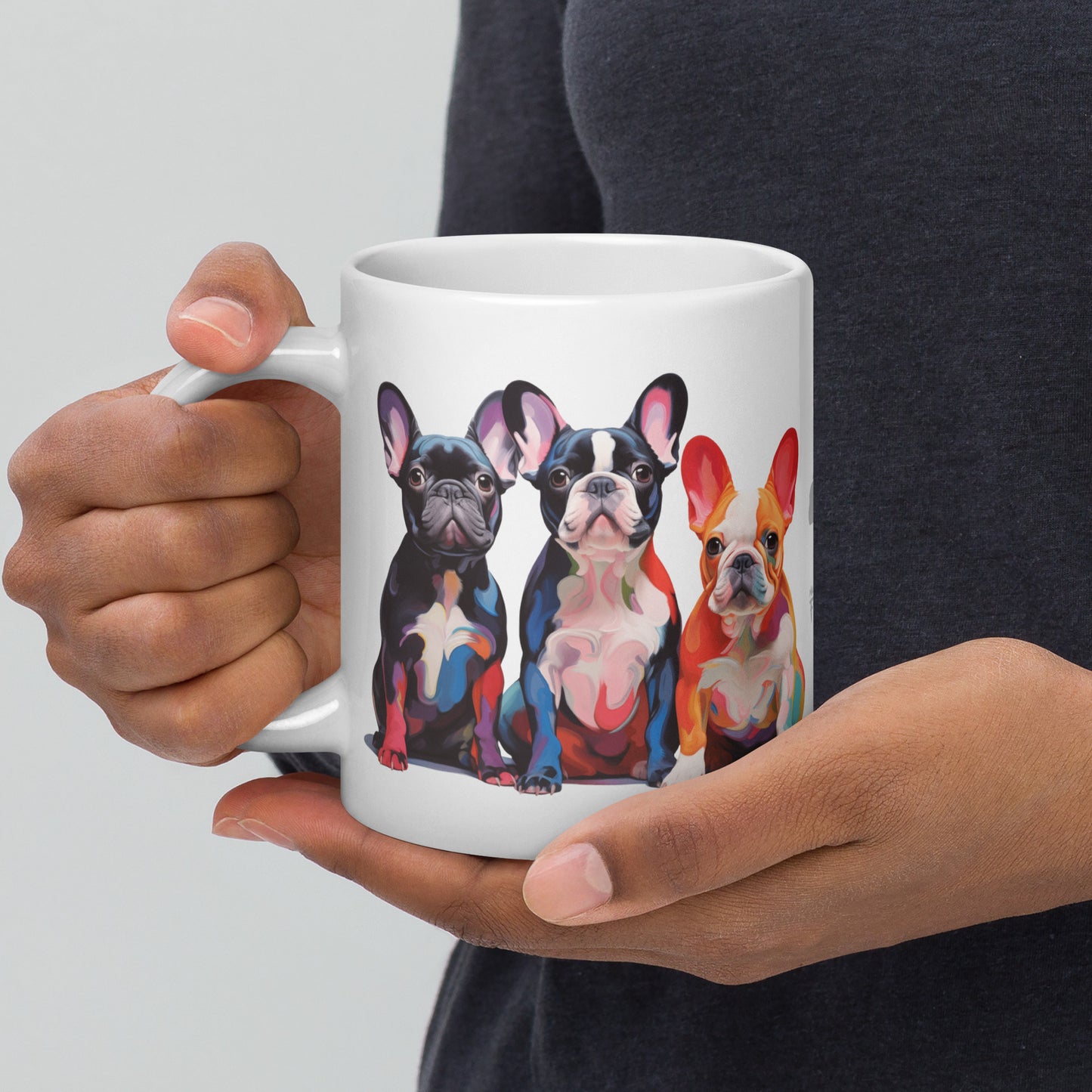 Three Frenchies White Mug